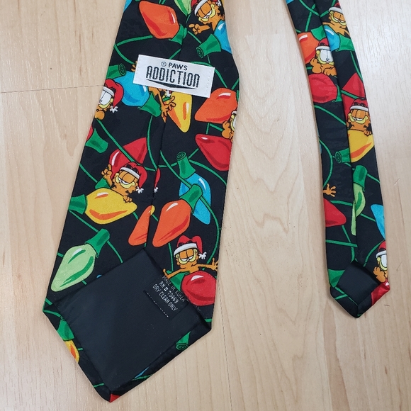 Vintage Garfield Christmas Neck Tie Polyester Lights Xmas Paws Addiction - Picture 5 of 7